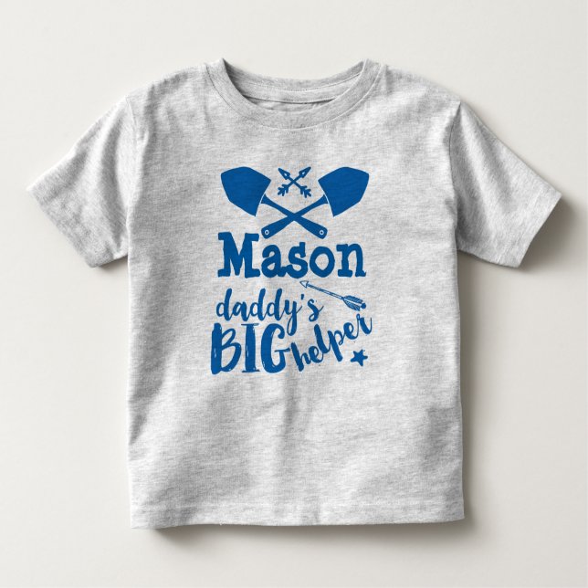 T-shirt Pour Les Tous Petits Big Helper de papa personnalisé bleu et gris (Devant)