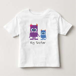 T-shirt Pour Les Tous Petits « big » monstres frères et soeurs sister bleu
