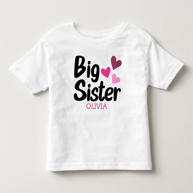 T-shirt Pour Les Tous Petits Big Sister Nom personnalisé avec coeur rose (Devant)