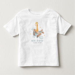 T-shirt Pour Les Tous Petits Bleu mignon Voler sur Giraffe Animal Plane Anniver