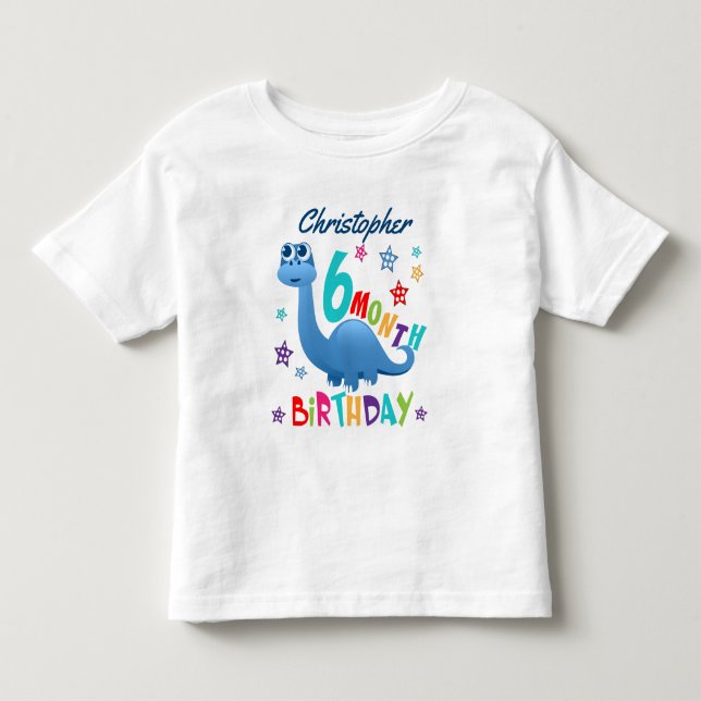 T-shirt Pour Les Tous Petits Blue Dinosaur 6 mois Anniversaire (Devant)