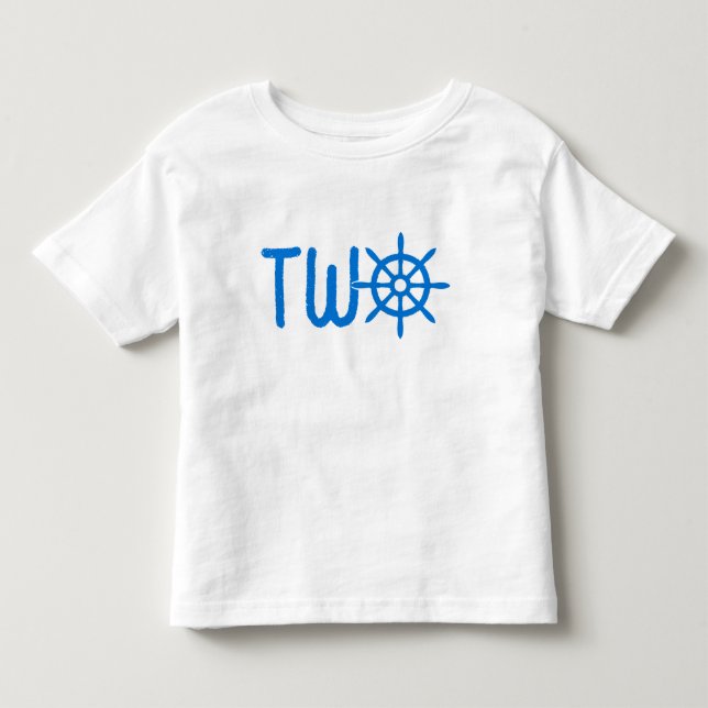 T-shirt Pour Les Tous Petits Blue Nautical boys 2nd Birthday Bateau Wheel Helm (Devant)