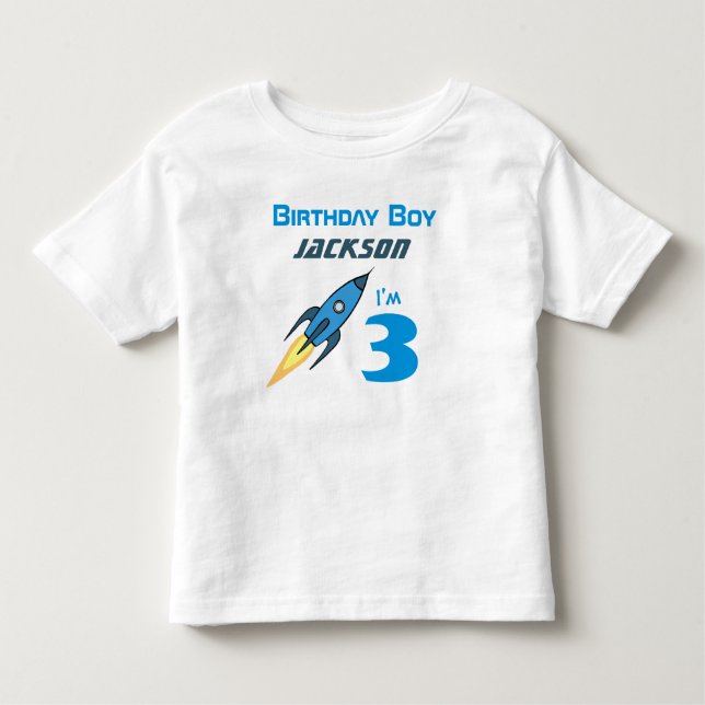 T-shirt Pour Les Tous Petits Blue Retro Rocket Ship Personnalisé Anniversaire G (Devant)