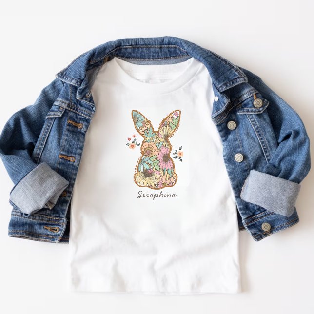 T-shirt Pour Les Tous Petits Boho Fleurs Motif Bunny de Pâques Enfants (Créateur téléchargé)