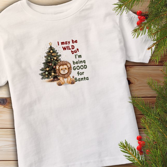 T-shirt Pour Les Tous Petits Bon pour Père Noël Lion de Noël Personnalisé (Good For Santa Christmas Lion Personalized Toddler T-shirt)