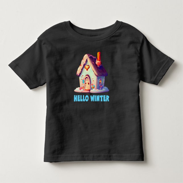 T-shirt Pour Les Tous Petits Bonjour l'hiver, mignonne maison (Devant)