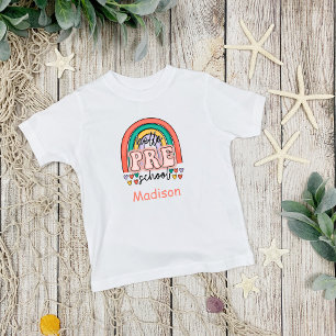 T-shirt Pour Les Tous Petits Bonjour personnalisé Coeurs arc-en-ciel pré-scolai