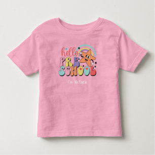 T-shirt Pour Les Tous Petits Bonjour préscolaire coloré Retour à l'école rose
