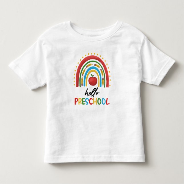 T-shirt Pour Les Tous Petits Bonjour préscolaire Pré scolaire Arc-en-ciel Retou (Devant)