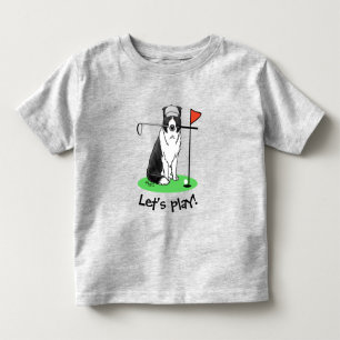 T-shirt Pour Les Tous Petits Bordure Collie Chien Jouer Golf (noir & blanc) Amu