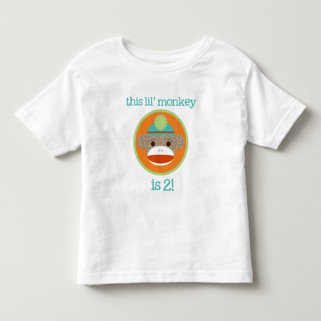 T-shirt Pour Les Tous Petits Bright Sock Monkey : Second Birthday Tee (Devant)