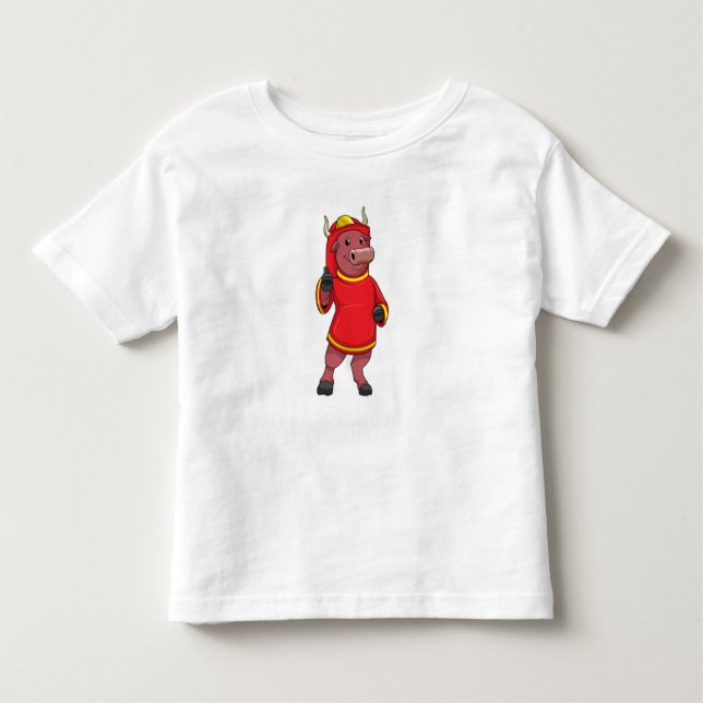 T-shirt Pour Les Tous Petits Bull en tant que pompier avec casque (Devant)