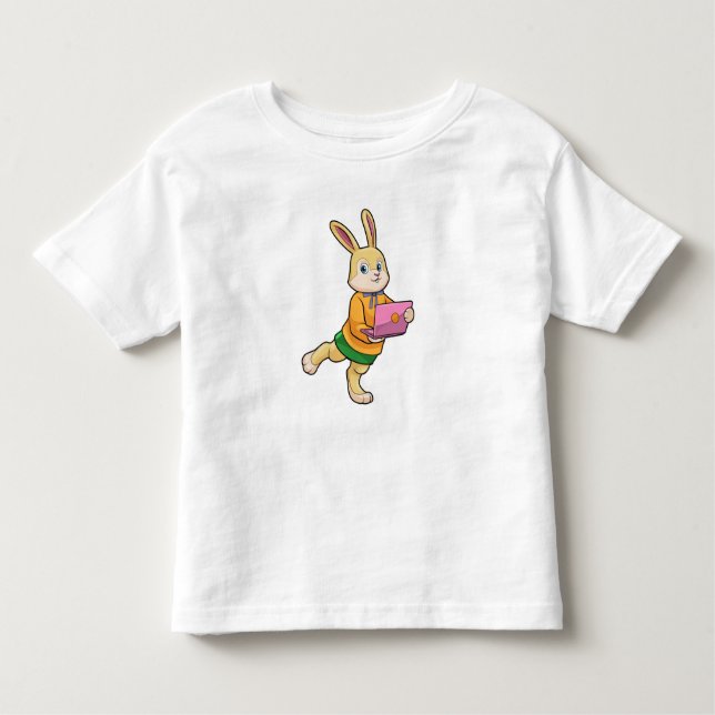 T-shirt Pour Les Tous Petits Bunny comme secrétaire avec ordinateur portable (Devant)