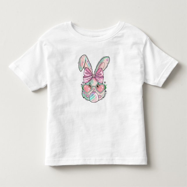 T-shirt Pour Les Tous Petits Bunny Pastel avec Lunettes de Coeur (Devant)