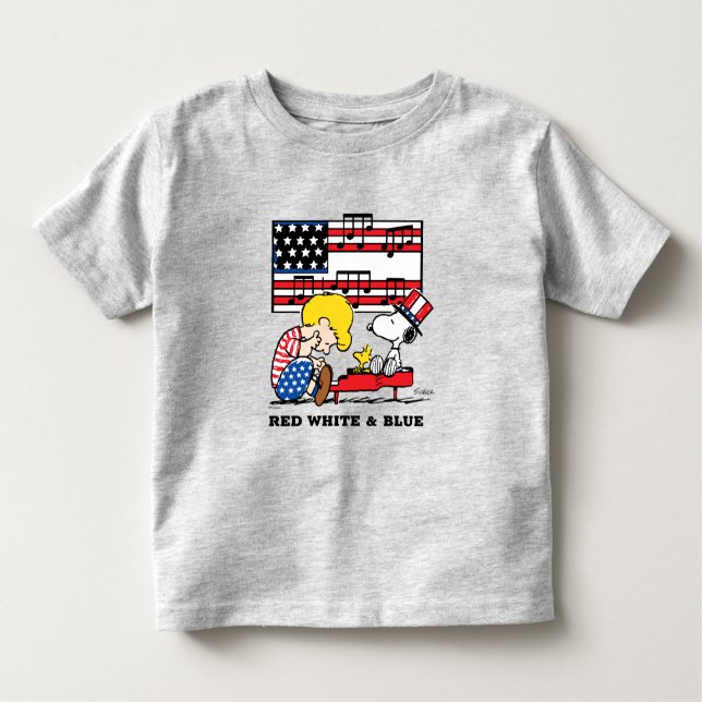 T-shirt Pour Les Tous Petits cacahuètes | Schroeder patriotique, Woodstock & Sn (Devant)