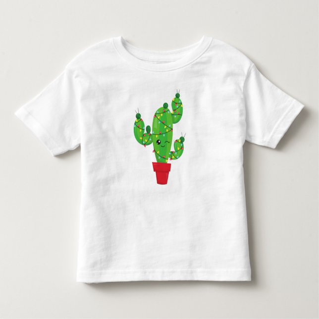 T-shirt Pour Les Tous Petits Cactus de Noël, Lumières de Noël, Cactus mignons (Devant)