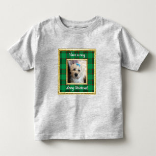 T-shirt Pour Les Tous Petits Cadre photo personnalisé Noël Rouge et Vert Plaid