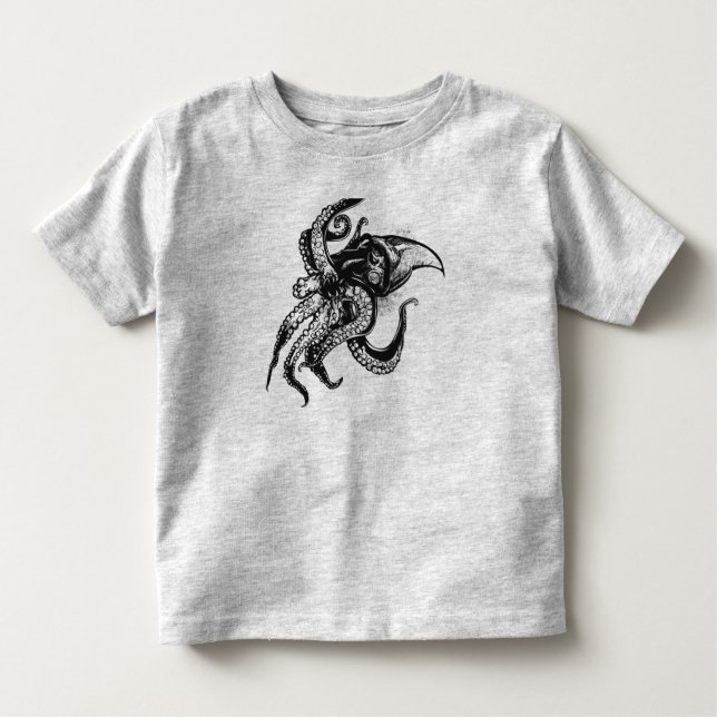 T-shirt Pour Les Tous Petits Calmar géant en colère en noir (Devant)