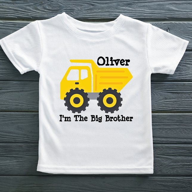 T-shirt Pour Les Tous Petits Camion à benne jaune personnalisé pour les enfants (Personalized Big Brother Kids Yellow Dump Truck Toddler T-shirt)
