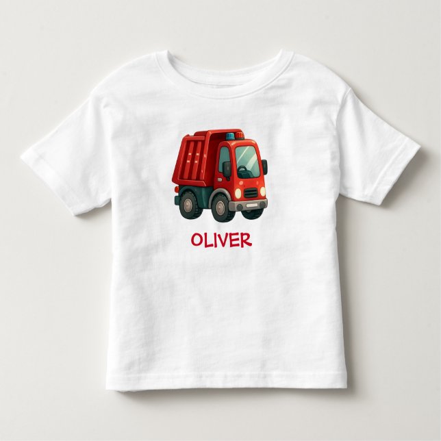 T-shirt Pour Les Tous Petits Camion à vidange rouge mignon (Devant)