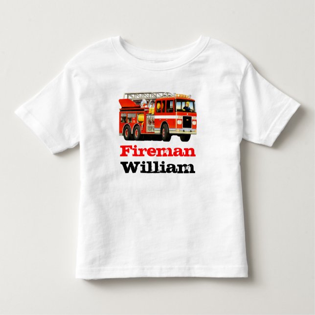 T-shirt Pour Les Tous Petits Camion de pompiers rouge nommé fait sur commande (Devant)