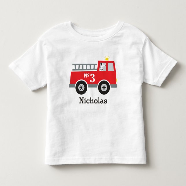 T-shirt Pour Les Tous Petits Camion d'incendie d'anniversaire personnalisé (Devant)
