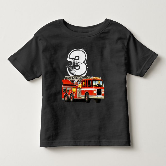 T-shirt Pour Les Tous Petits Camion d'incendie rouge pour le troisième annivers (Devant)
