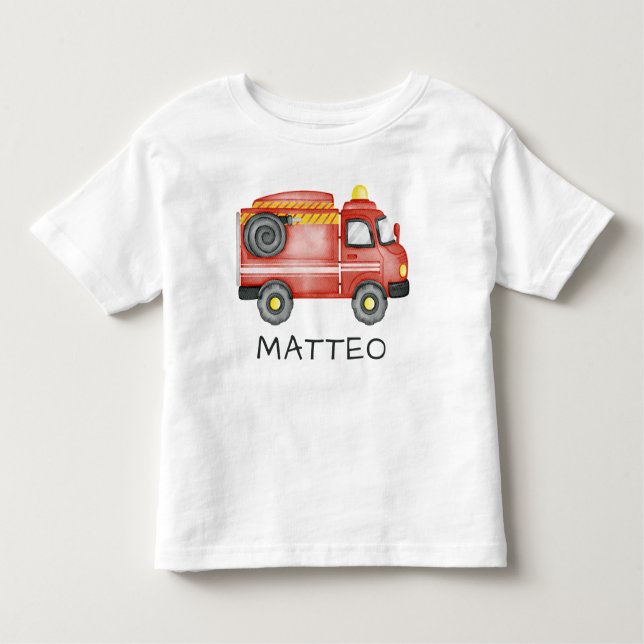 T-shirt Pour Les Tous Petits Camion-feu personnalisé, joli Pommeau personnalisé (Devant)