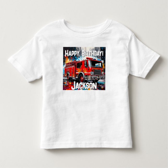 T-shirt Pour Les Tous Petits Camion incendie en ville (Devant)
