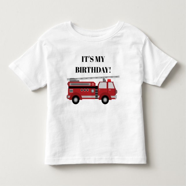 T-shirt Pour Les Tous Petits Camion rouge C'est mon anniversaire Personnalisé (Devant)