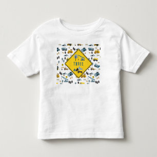 T-shirt Pour Les Tous Petits Camions de construction bleus et motif de chantier