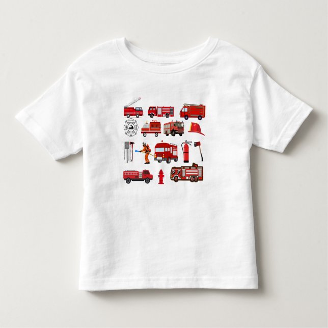 T-shirt Pour Les Tous Petits Camions de pompiers rouges (Devant)