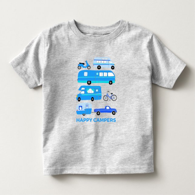 T-shirt Pour Les Tous Petits CAMPER HEUREUX Campervan Vanlife RV Trailer Blue (Devant)