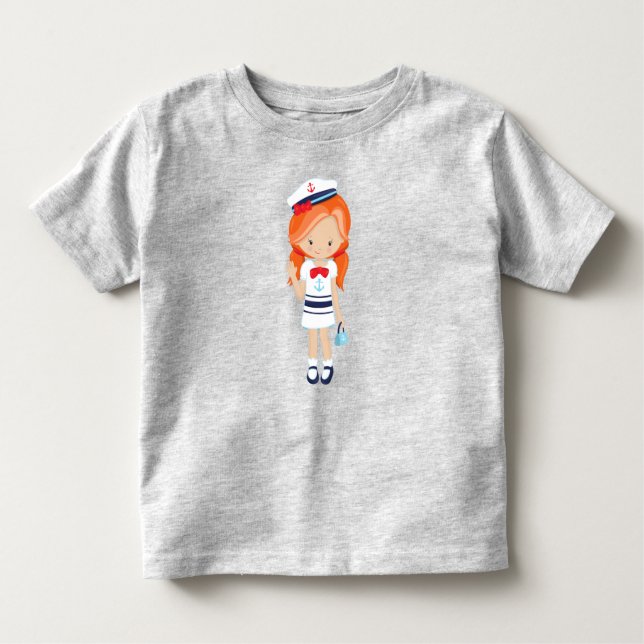 T-shirt Pour Les Tous Petits Capitaine de bateau, Skipper, Jolie Fille, Cheveux (Devant)