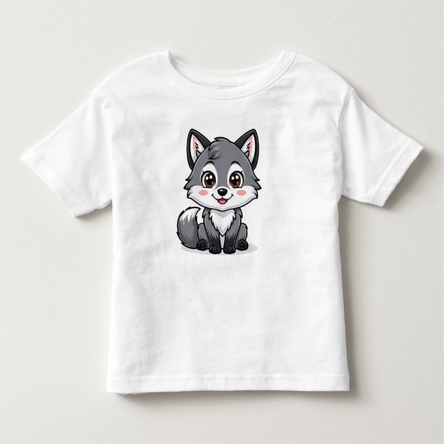 T-shirt Pour Les Tous Petits Caractère adorable Cartoon Grey Wolf (Devant)