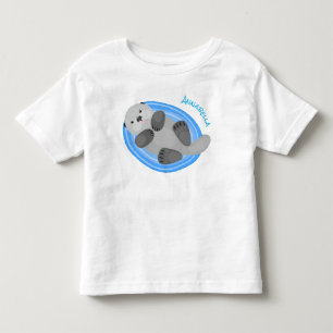 T-shirt Pour Les Tous Petits Caricature bleu loutre de mer joyeux