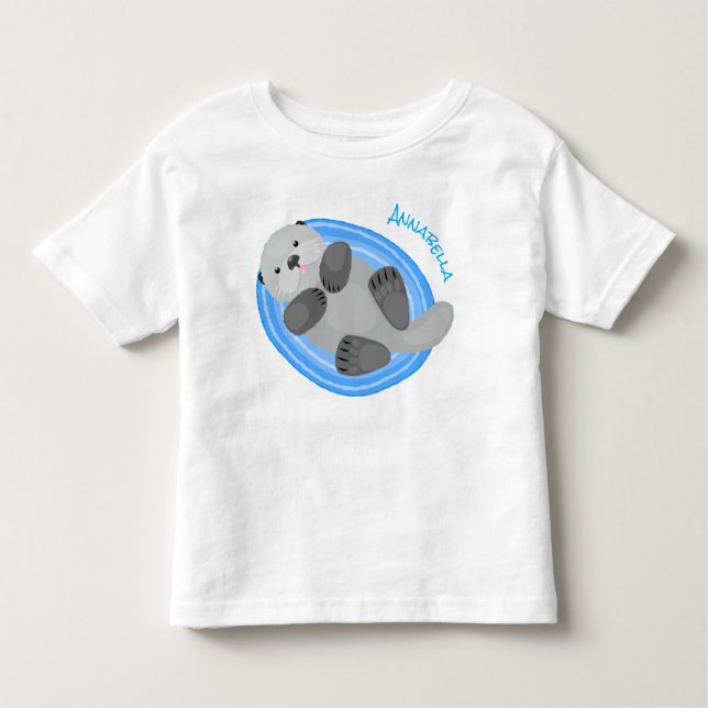 T-shirt Pour Les Tous Petits Caricature bleu loutre de mer joyeux (Devant)