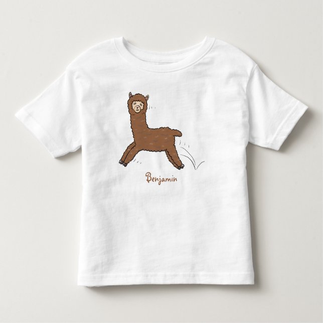 T-shirt Pour Les Tous Petits Caricature d'alpaga brun joli (Devant)