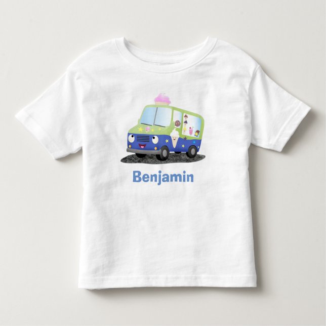 T-shirt Pour Les Tous Petits Caricature de camion de glace joli (Devant)