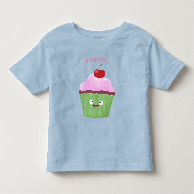 T-shirt Pour Les Tous Petits Caricature de cupcake joyeux (Devant)