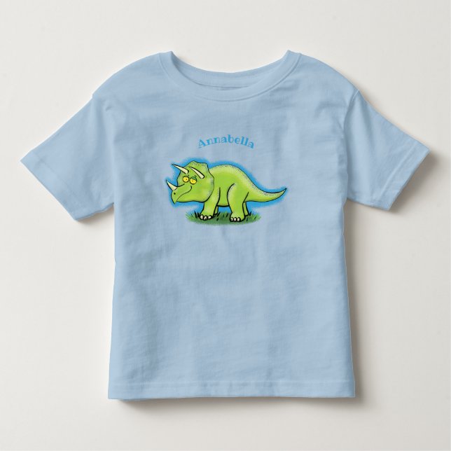 T-shirt Pour Les Tous Petits Caricature de dinosaure de triceratops vert mignon (Devant)