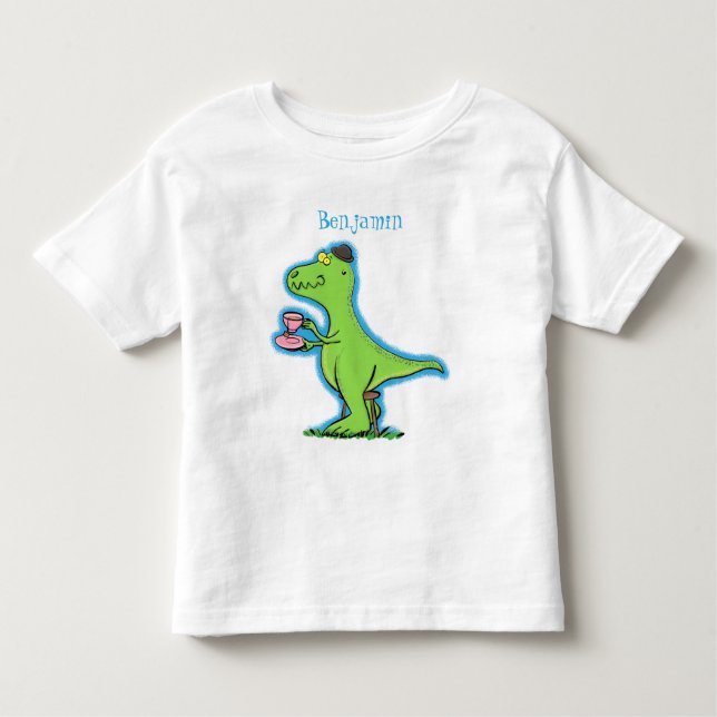 T-shirt Pour Les Tous Petits Caricature de dinosaure vert t rex (Devant)