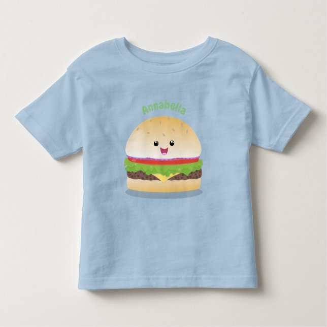 T-shirt Pour Les Tous Petits Caricature de hamburger kawaii joyeux (Devant)