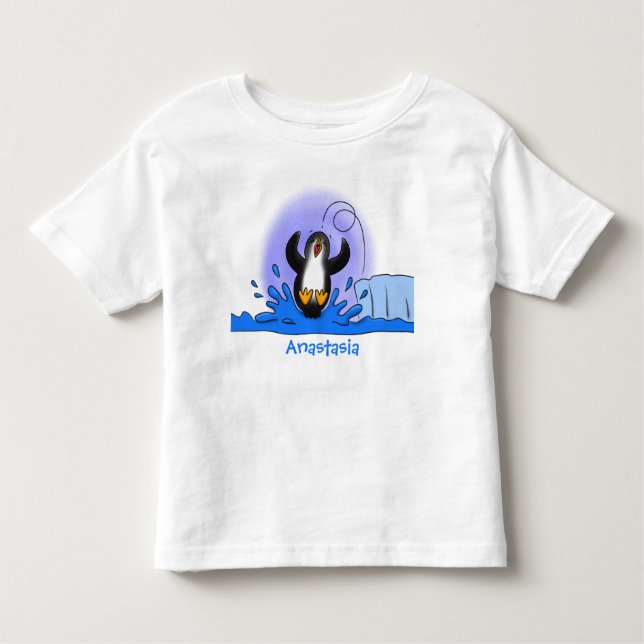 T-shirt Pour Les Tous Petits Caricature de manchot joyeux sautant (Devant)
