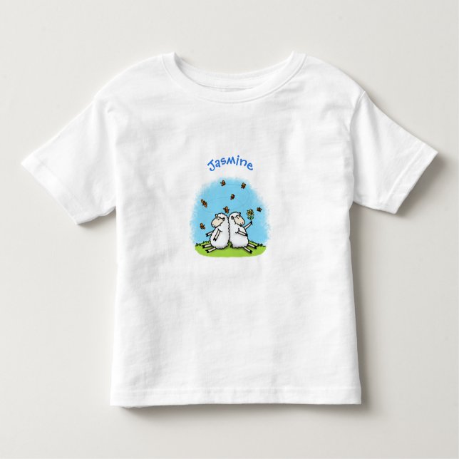 T-shirt Pour Les Tous Petits Caricature de moutons mignons amis et papillons (Devant)