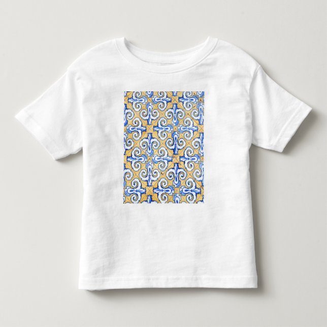 T-shirt Pour Les Tous Petits Carreaux espagnols - Azulejo Bleu, Jaune et Blanc (Devant)