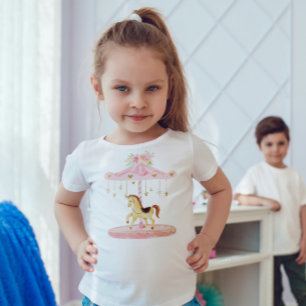 T-shirt Pour Les Tous Petits Carrousel rose mignon avec une illustration de pon