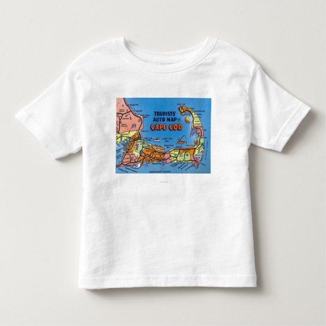 T-shirt Pour Les Tous Petits Carte automatique détaillée de Cape Cod (Devant)
