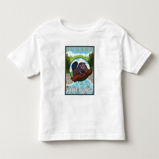 T-shirt Pour Les Tous Petits Castor et rivière - Eugene, Orégon (Devant)