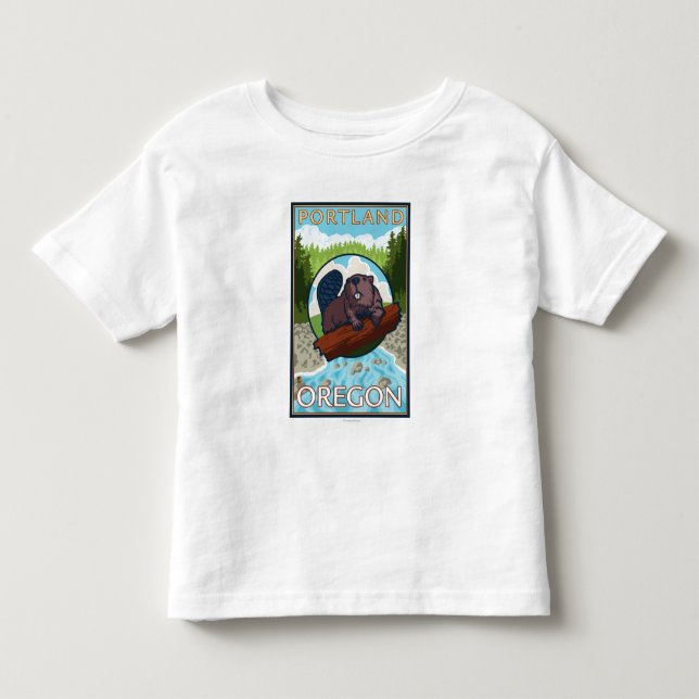 T-shirt Pour Les Tous Petits Castor et rivière - Portland, Orégon (Devant)